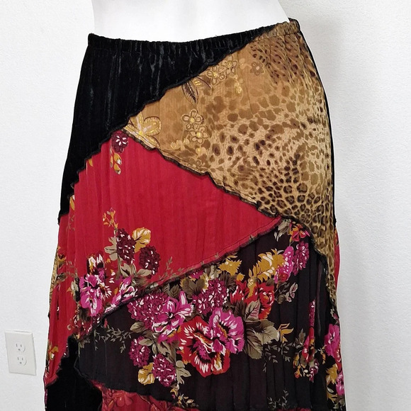 Koret Velvet Whimsy Goth Animal Print Floral Romantic Goth Maxi Witchy Skirt S/P - Picture 7 of 13